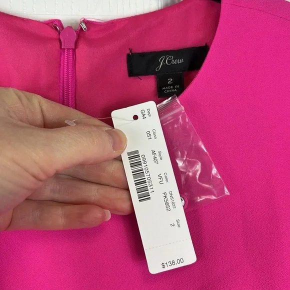 NWT J.Crew bright pink pleated sleeve a line dress sz 2 - Picture 6 of 12